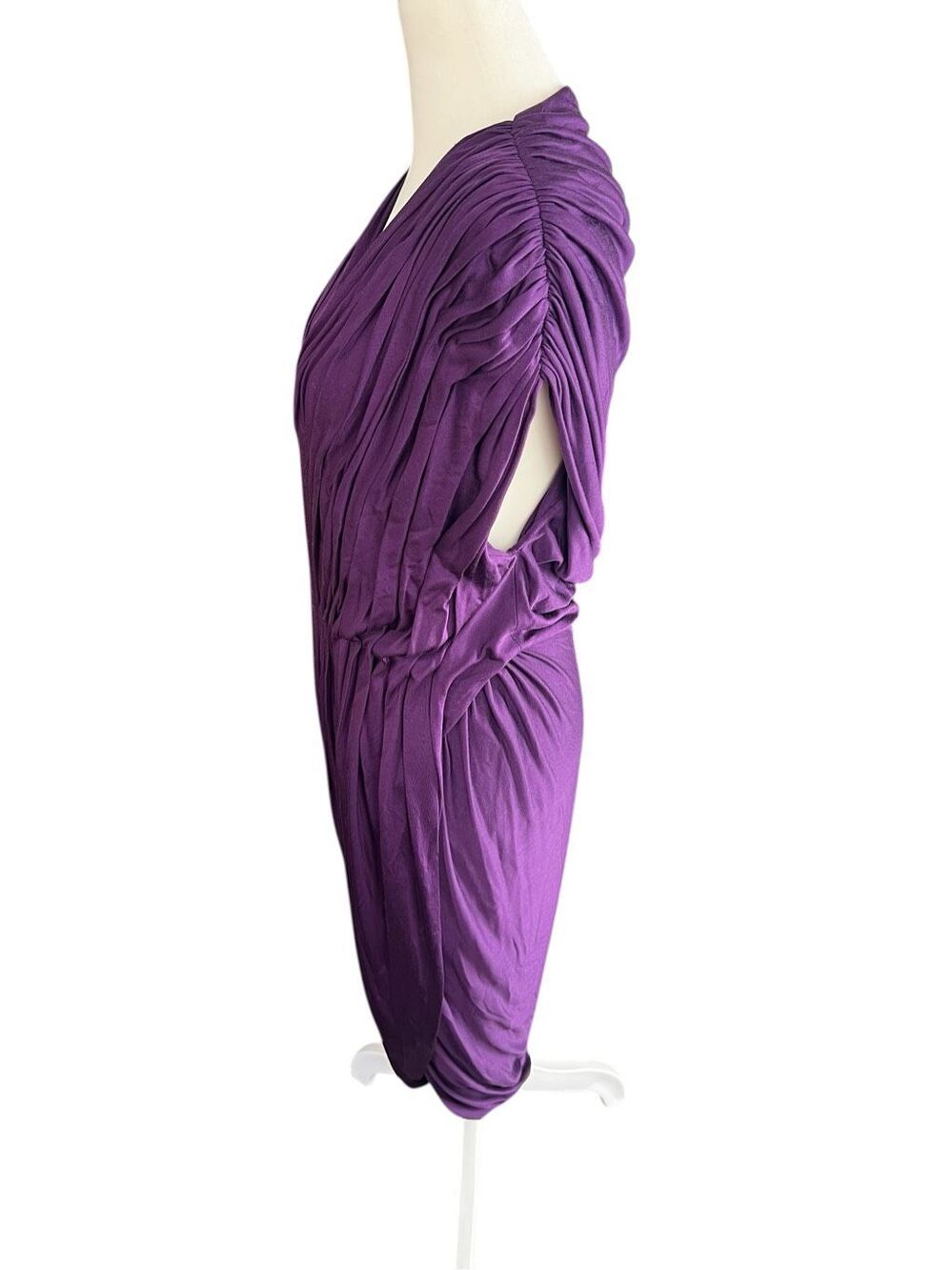 3.1 Phillip Lim Plum Purple Silk Blend Draped Ruched V Neck Midi Dress M - Picture 4 of 8